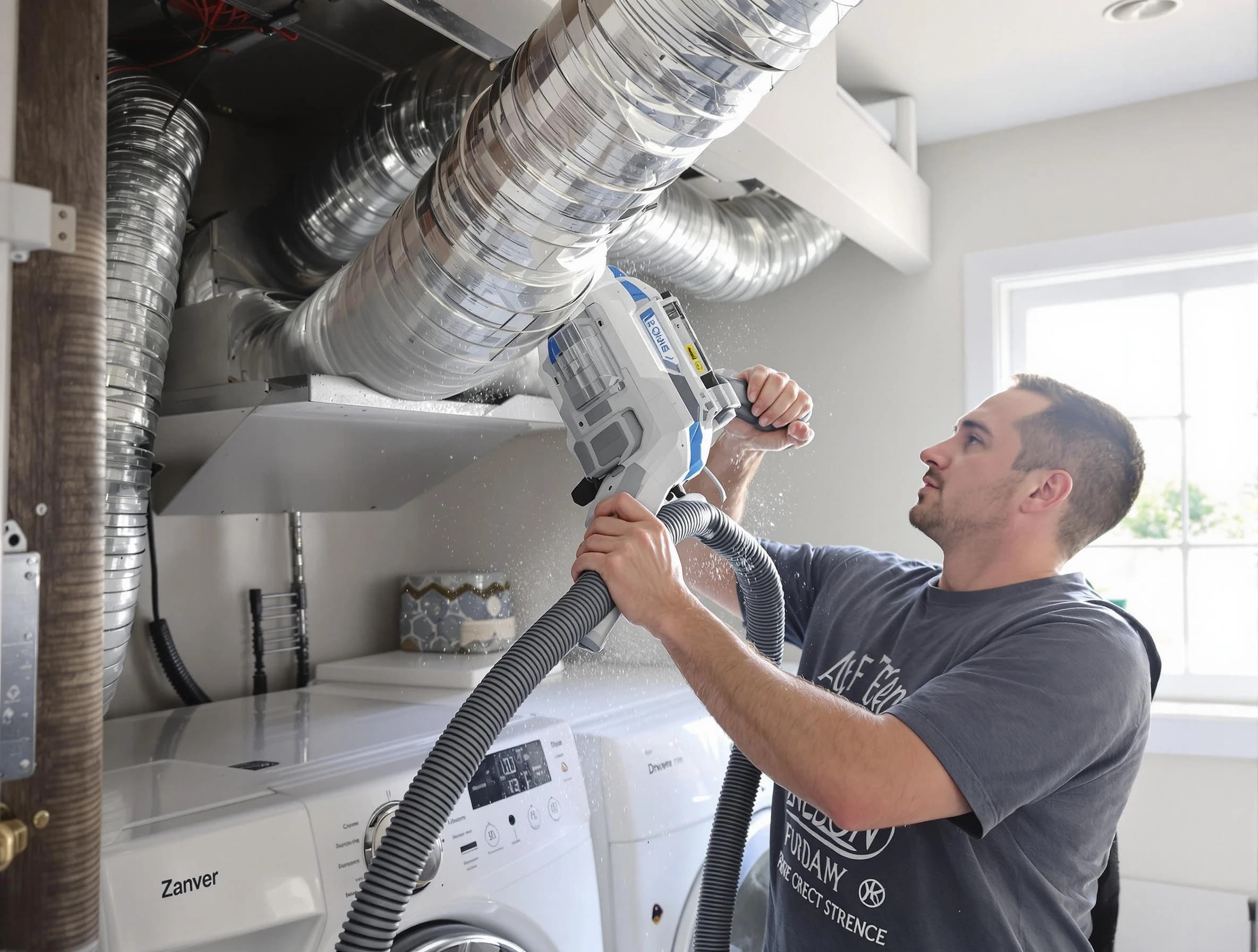 Douglasville Dryer Vent Cleaning specialist cleaning deep within a dryer vent duct system in Douglasville